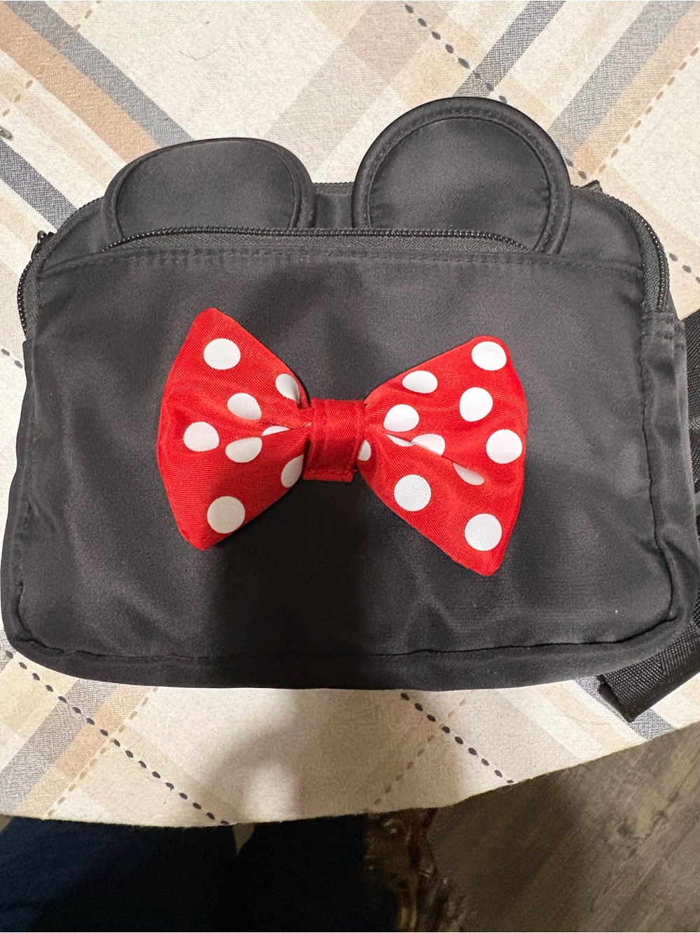 Kids Black Crossbody Bag with Red Polka Dot Bow Accent